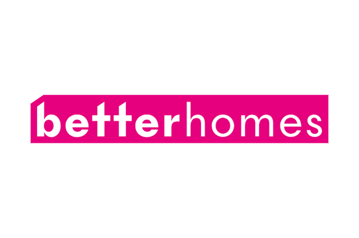 Logo mit dem Schriftzug „Better Homes“ auf rosa Hintergrund.