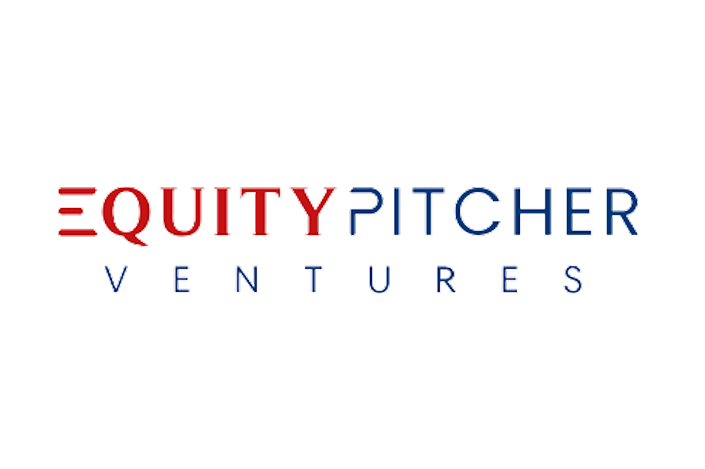 Logo von Equity Pitcher Ventures mit „Equity“ in Rot und „Pitcher Ventures“ in Blau auf weißem Hintergrund.