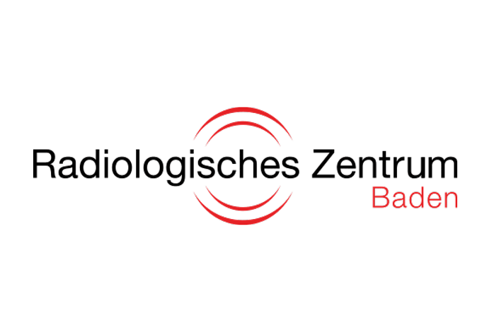 Logo des Radiologischen Zentrums Baden mit stilisierten roten Bögen, die den Text umgeben.